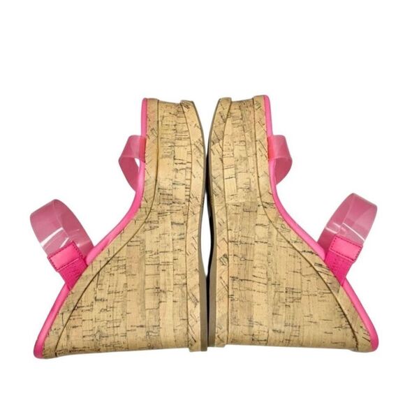 Nine West Sandals Size 6 Pink Open Toe Double Strap Slip On Platform Wedges - Picture 5 of 9